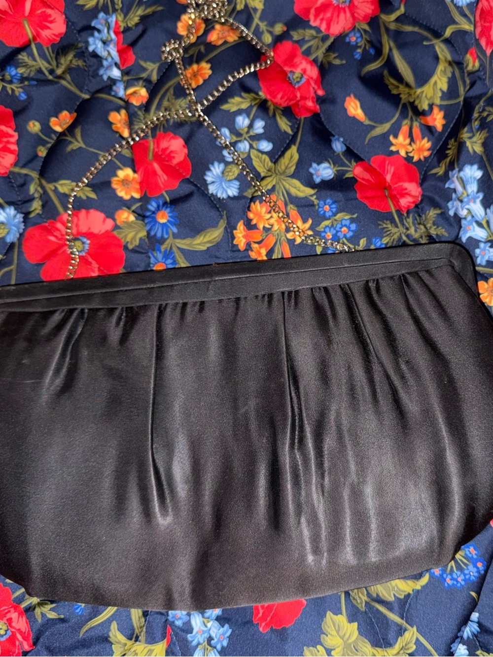 Black Satin Clutch with Chain Strap and mirror